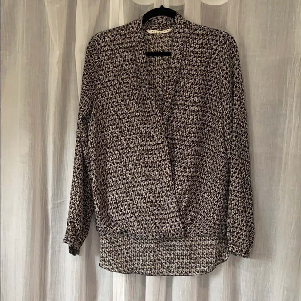 Max Studio Long Sleeve Draped Wrap Blouse